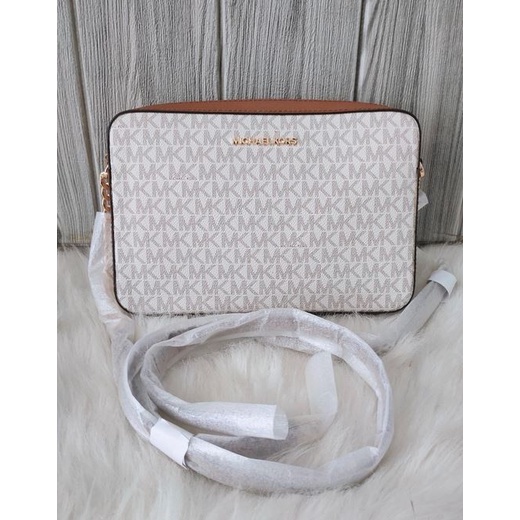 TAS BRANDED JET SET ITEM SIGNATURE LARGE CROSSBODY VANILLA- BROWN