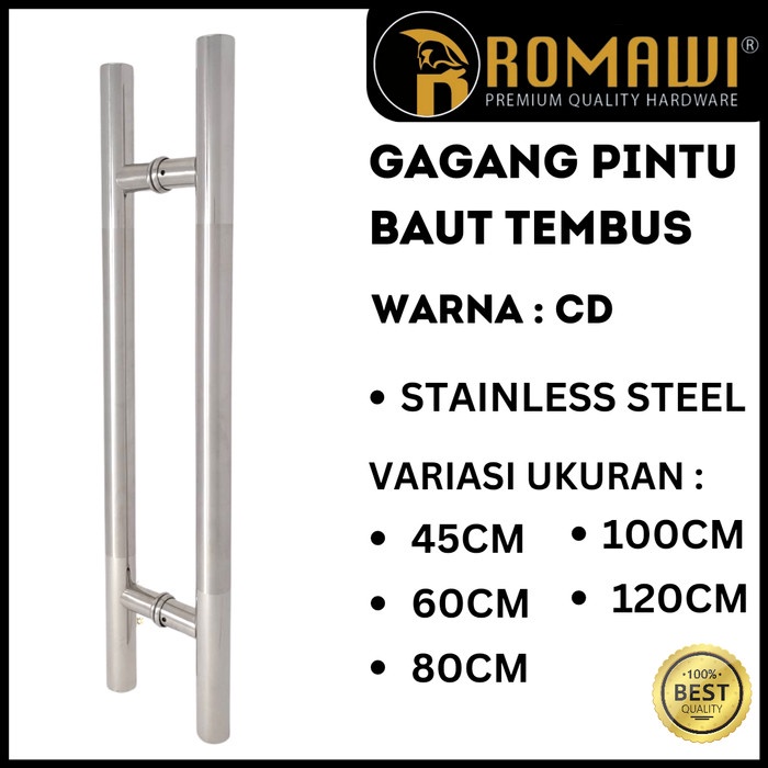 PULL HANDLE GAGANG PEGANGAN PINTU BULAT STAINLESS FULL HITAM 60CM