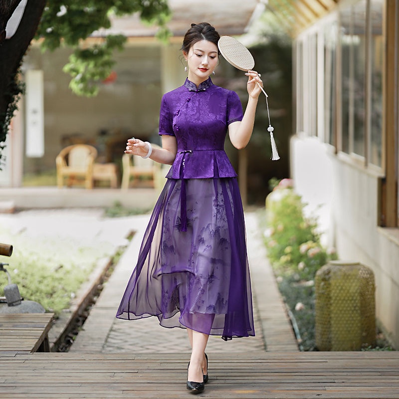 Gaun Cheongsam Gaya Tiongkok Retro Republik Tiongkok Baru