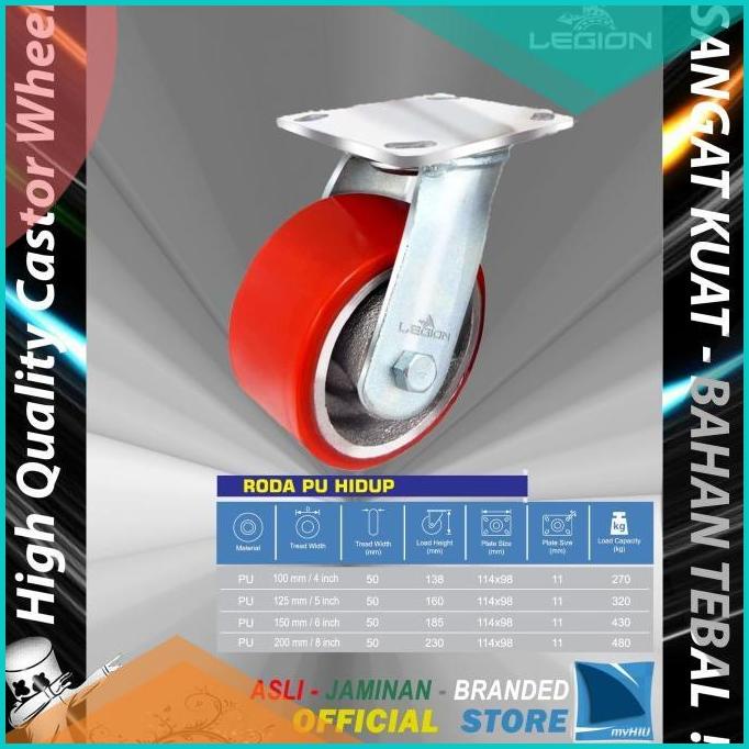 Roda Lori 5" inch / 125 mm Multi Arah Besi - PU Caster Troli LEGION 2