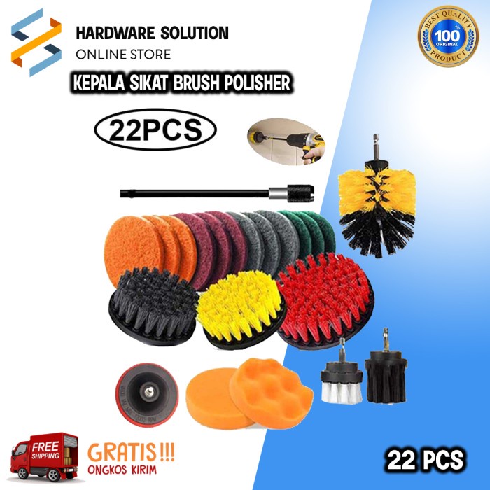 Promo Kepala Sikat Brush Polisher Kit Mobil Mesin Karpet Sofa Velcro 22 Pcs