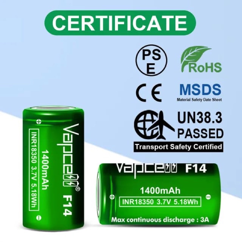 Holly Dstore Baterai 18350 1400Mah 3.7V 3A Vapcell F14 Original Batre Acc124