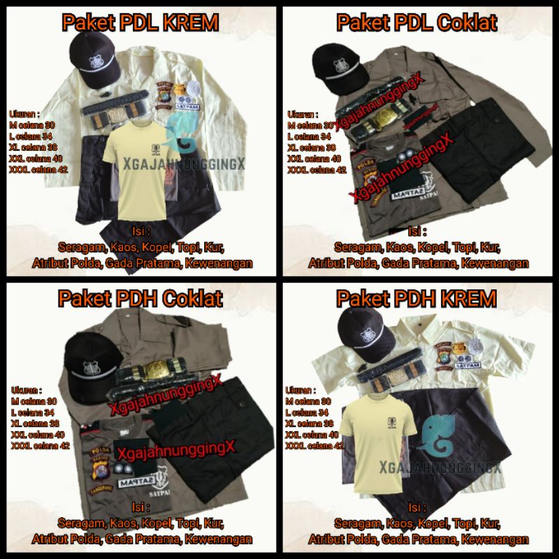 Paket Seragam Setelan Security PDL PDH Terbaru 2023 Pake Baju PDL Satpam Coklat Seragam PDH Secueity