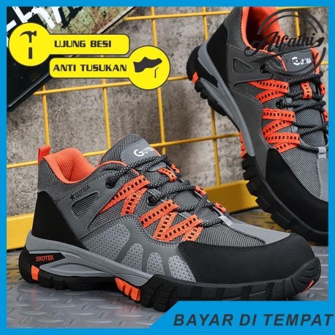 SEPATU SAFETY SNEAKERS SPORT NEW GUYISA ABU ORANGE