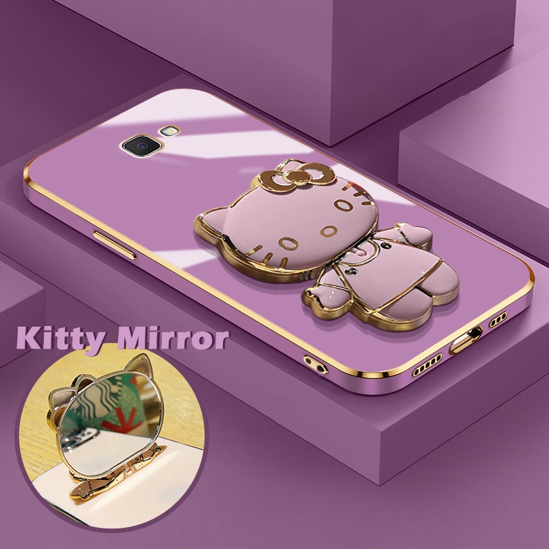 Case Ponsel untuk Samsung J7 Prime 2 J7 Pro J7 2017 J7 2018 J2 Prime Case ponsel lipat cermin Kitty 