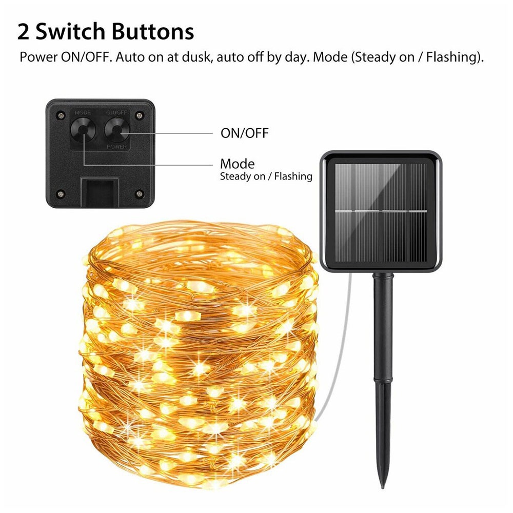 Lampu Led Tumblr Tenaga Lampu Natal 20 Meter 200Led Lampu Hias Kelap Kelip Solar Copper Wire String