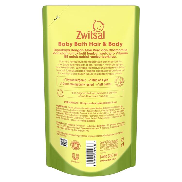 ZWITSAL Baby Bath Hair & Body - Aloe Vera 600 mL Image 3