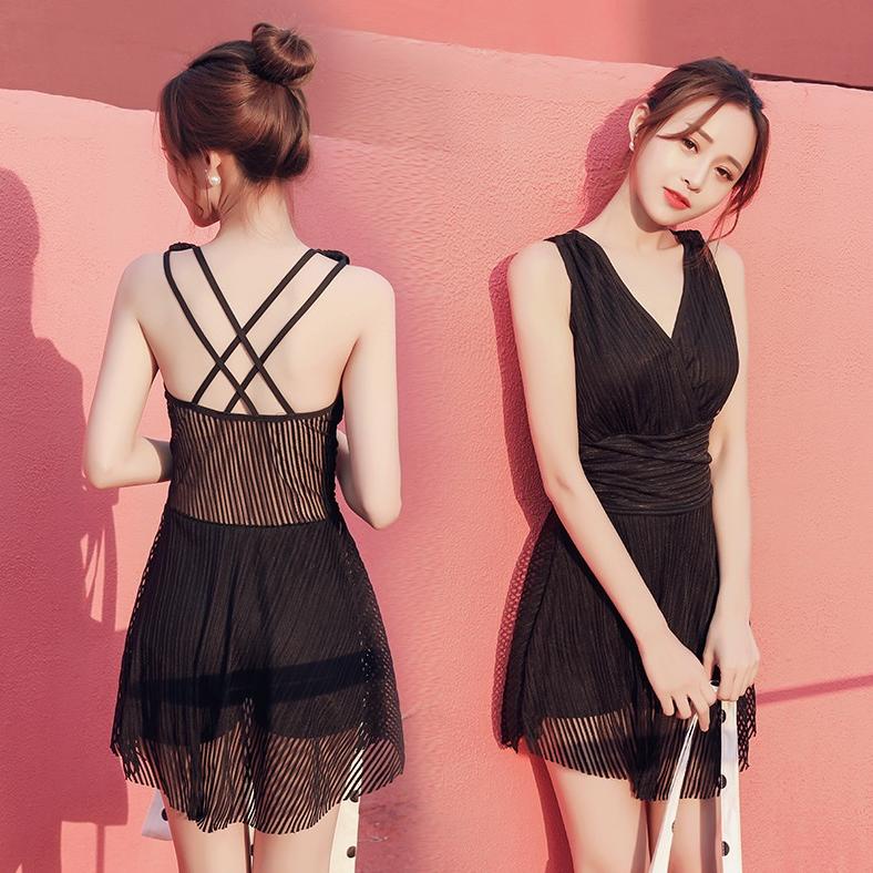 Ggzv*274 Baju Pantai Wanita Dress Sexy Bikini Swimsuit Highwaist One Piece Dewasa Kekinian Hitam Kor