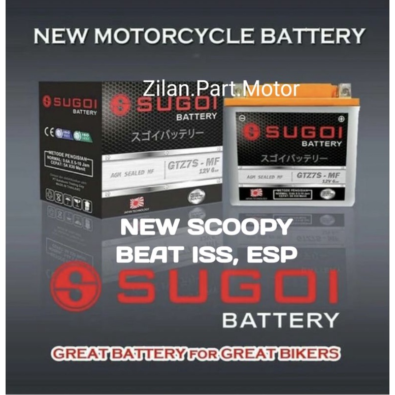 Aki kering sugoi tipe gtz7s mf, for yamaha new scoopy, honda beat iss,esp. lisensi jepang