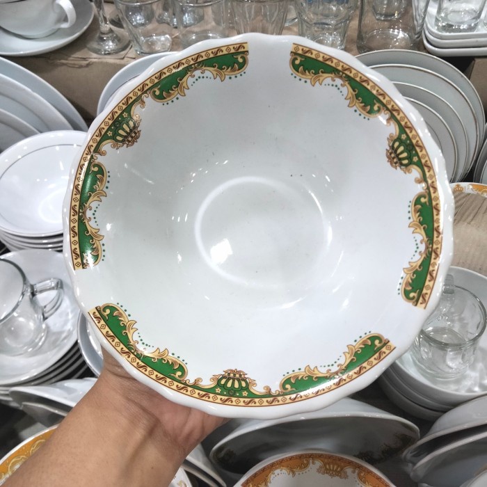 Terbaru Mangkok Mahkota / Mangkok Keramik 7 Inch Motif Mahkota Hijau 6 Pcs Promo Terlaris