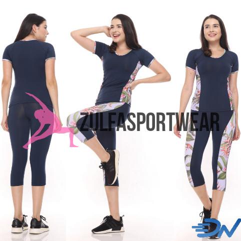 Baju Senam Aerobik Set Baju Olahraga Jumbo Wanita Biru