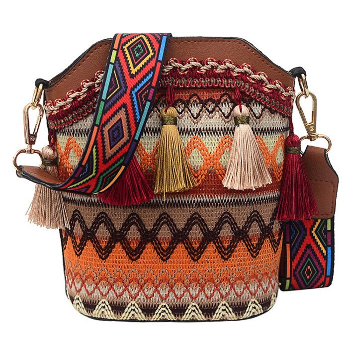 Populer Tas Selempang Kasual Wanita Etnik Rumbai Tas Selempang Kulit M ORIGINAL 100%