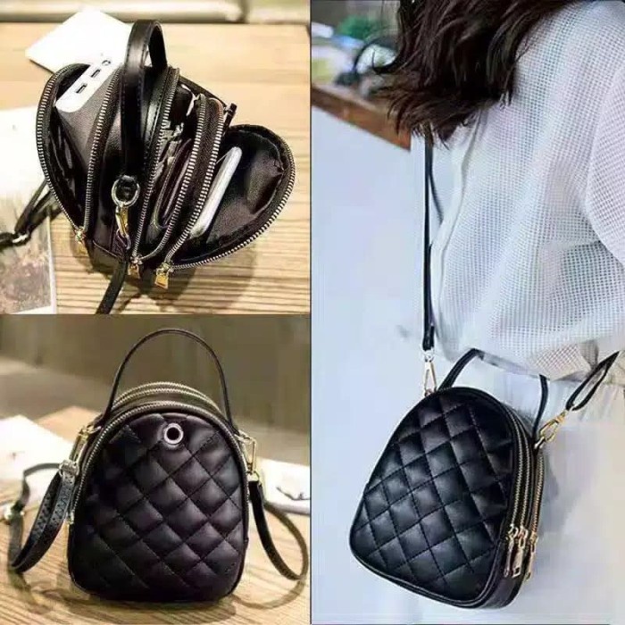 Tas wanita cewek branded import Zara 3 zip ruang selempang zipper mini ORIGINAL 100%