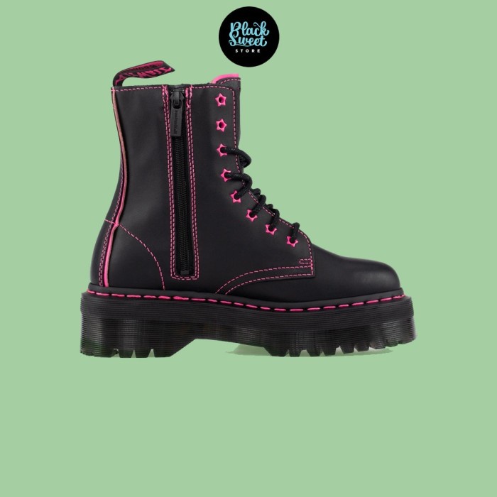 SEPATU BOOTS DR. MARTENS JADON II NEON STAR LEATHER BLACK/CLASH PINK ORIGINAL