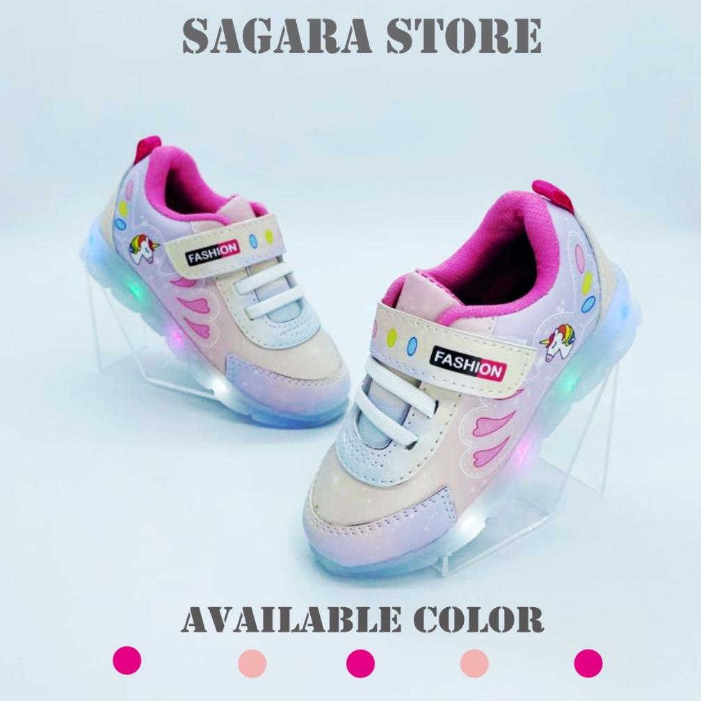 Special - Sepatu Sneakers LED Anak Perempuan Model  / Sepatu MENYALA UNICORN Lucu ,,
