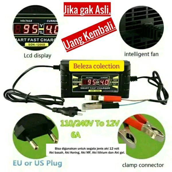 Cas Aki accu Charger aki Smart Fast Charger Aki motor mobil SOUER Digital 12V 6A