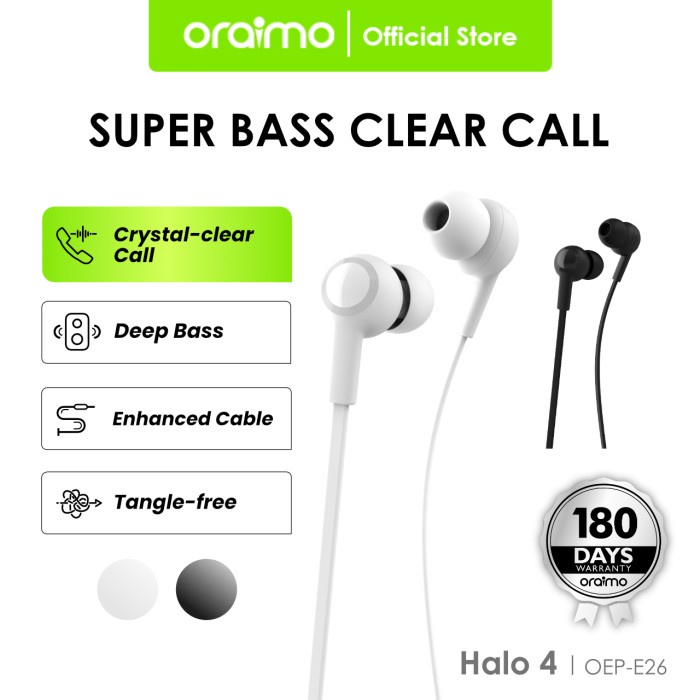 Oraimo Wired Headset Halo 4 Super Bass In-Ear Earphone Oep-E26 Audio Ready
