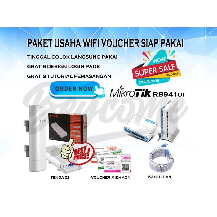 Paket Usaha Voucher Wifi Mikrotik Rb941Ui-2nD+Tenda 03 Full Setting