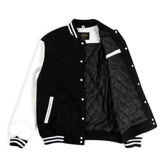 Jaket Pria - Eternalworks Varsity Jacket Black White Jaket Varsity