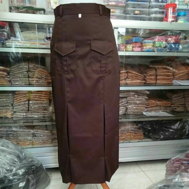 Rok Span Pramuka Smp Belah 2 Kantong Depan Rok Span Coklat Rok Pramuka