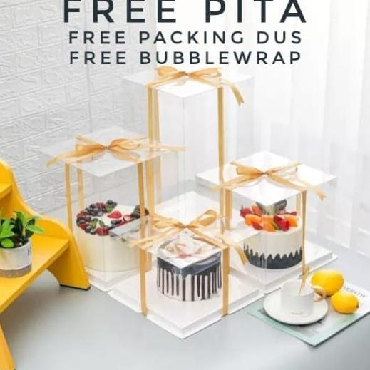 

Qiuz*108 Cake Box Mika Dus Kue Kotak Tutup Transparant Pet 26X26 Cm
