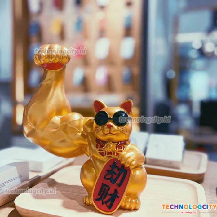 Patung Kucing Hoki Berotot/Lucky Cat Unicorn Arm /Patung Kucing Hoki