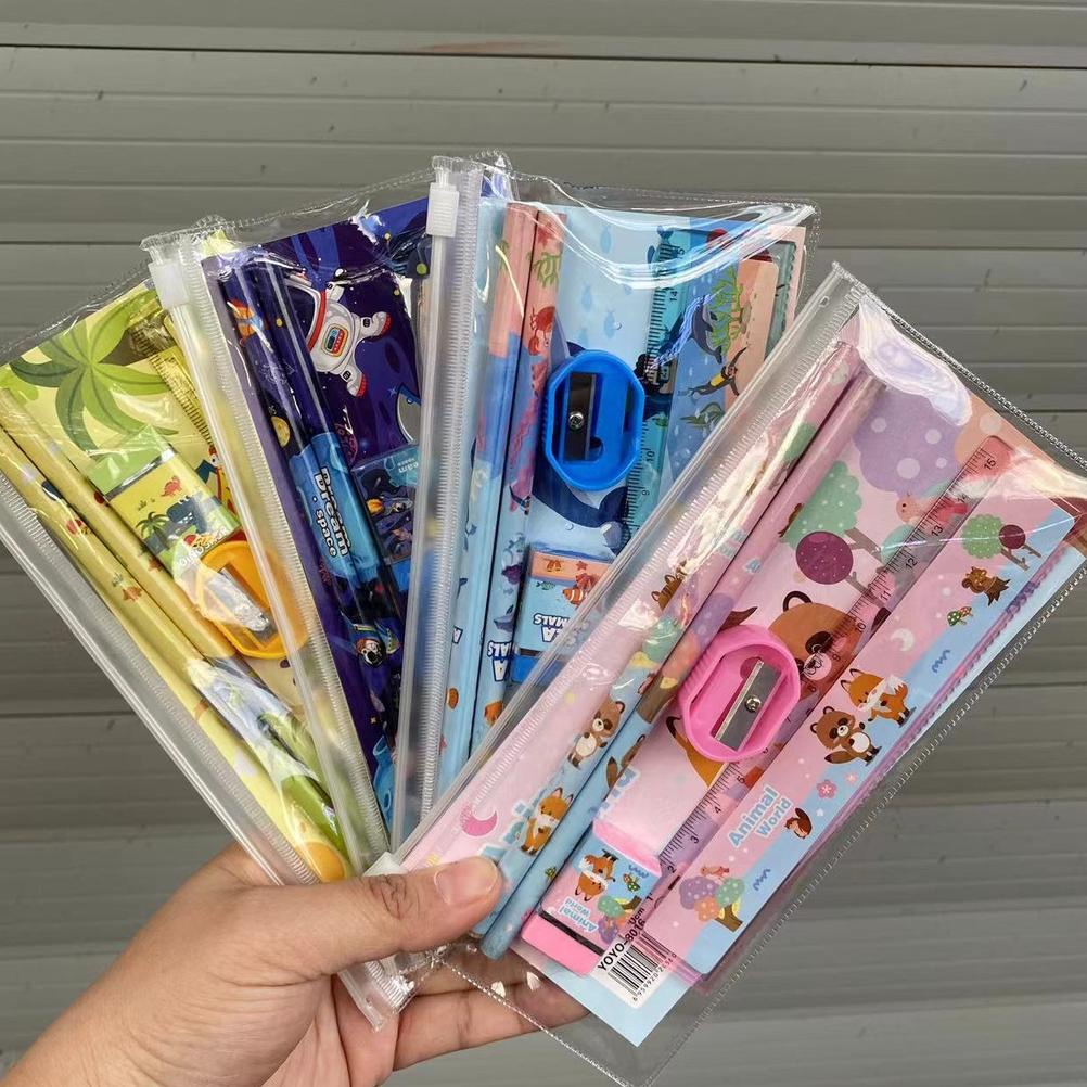 

Set Alat Tulis Anak Kartun Sekolah TK Kotak Hadiah Set PVC Ritsleting Tas Pensil Import