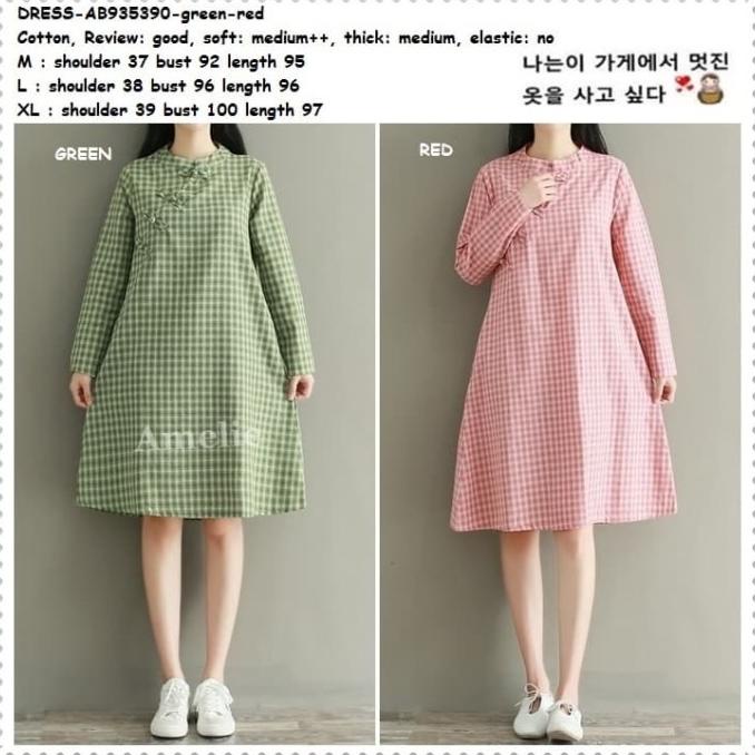 Mini Dress Cheongsam Kotak Lengan Panjang Korea Import Ab935390 Tunik