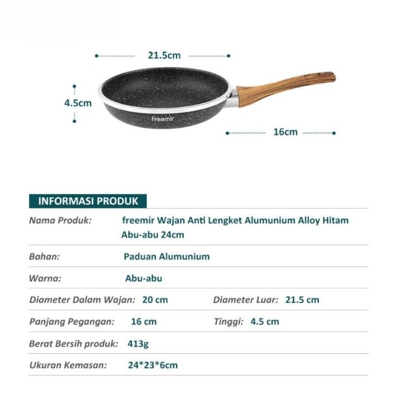 Virall 12.12 Freemir Wajan Penggorengan 20Cm Wajan Anti Lengket/Frying Pan 20Cm/Wajan Gagang Kayu Pe