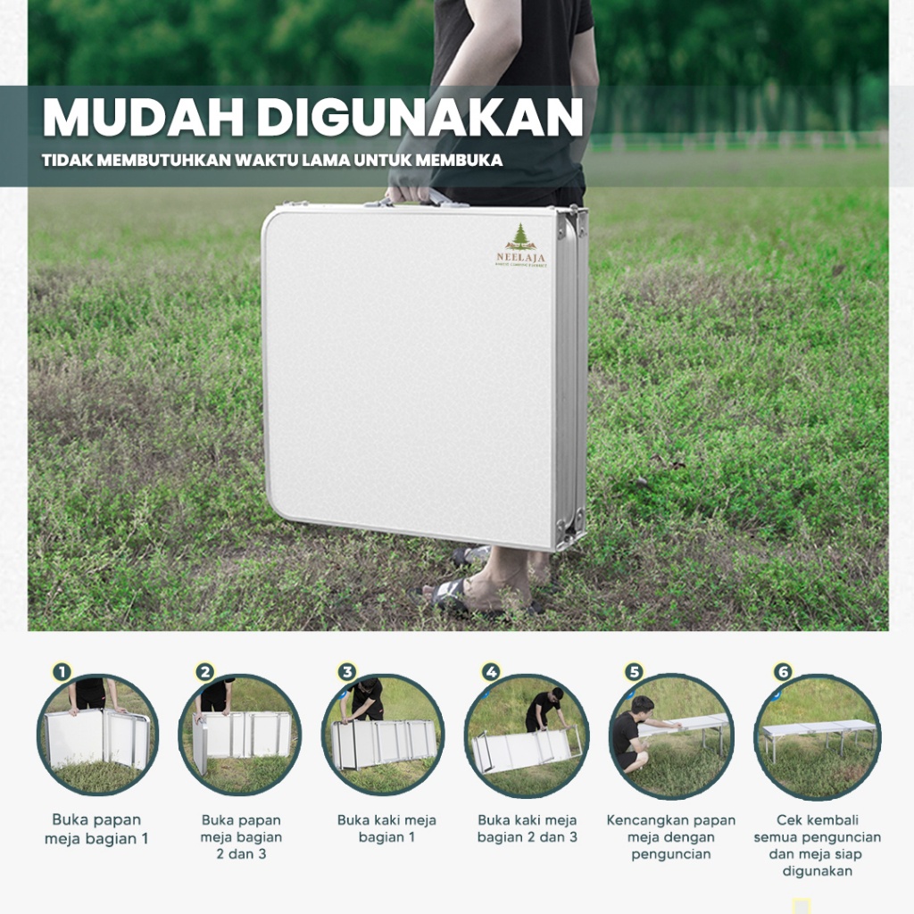 19 - Meja Lipat Jualan Portable Meja Koper Panjang Serbaguna Kaki Kotak Dan Bulat Outdoor Camping Uk