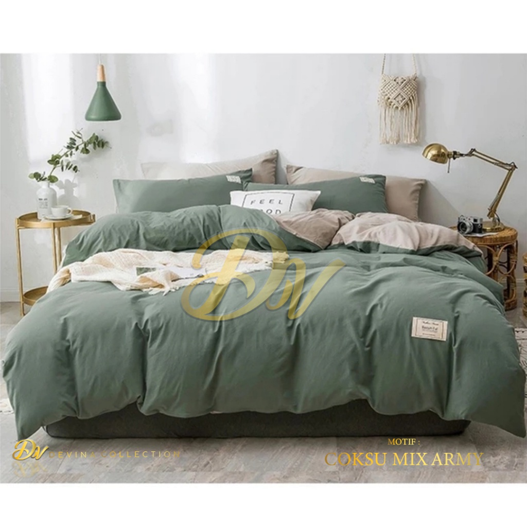 Bedcover Sprei Set Aesthetic Korea Two Tone (Dua Warna Dalam Satu Bedcover) Coksu X Brown Polos