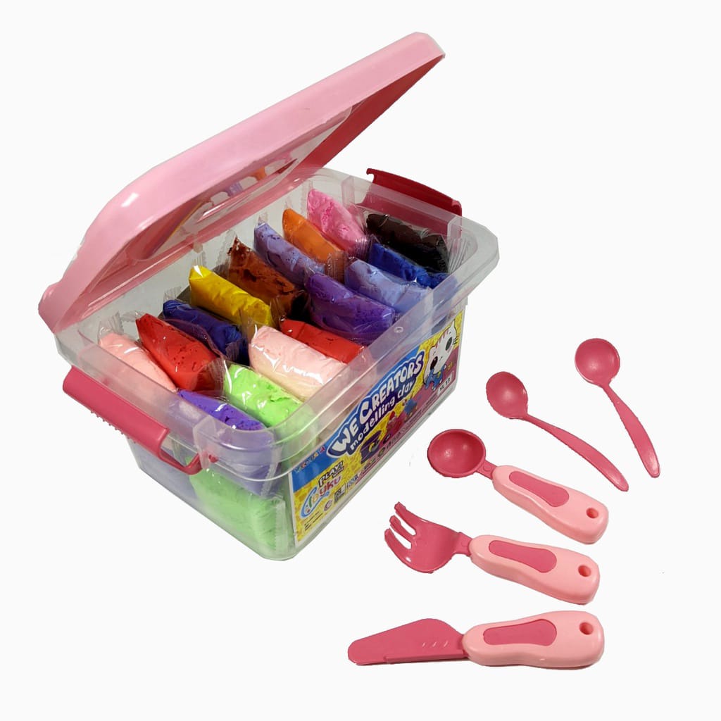 Mainan Anak Edukasi Clay Set Plus Box Isi 32Pcs Clayku / Mainan Anak Clay Plastisin Box Ter Cod
