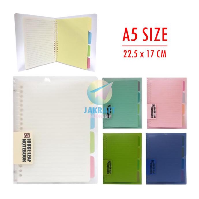 

Binder Note A5 #7101 Cover Warna / Bening Transp 20 Ring Bonus Lengkap Kode 574