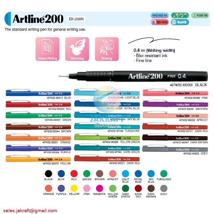 

Pulpen Fineliner Bolpen Artline Ek-200 Fine Line Pen 0.4 Mm Anti Kabur Kode 396