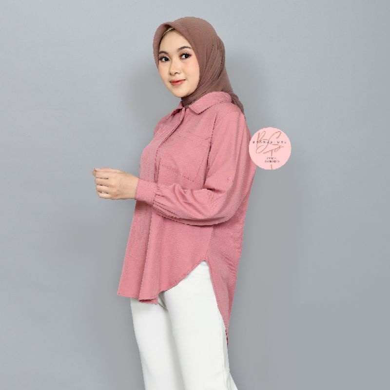 BRANDSTORE : Atasan Kemeja Shakila Botega Lengan Panjang Polos Kasual