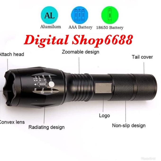 Senter LED Cahaya Kuning Tactical CREE XML-T6 8000 Lumens PN2