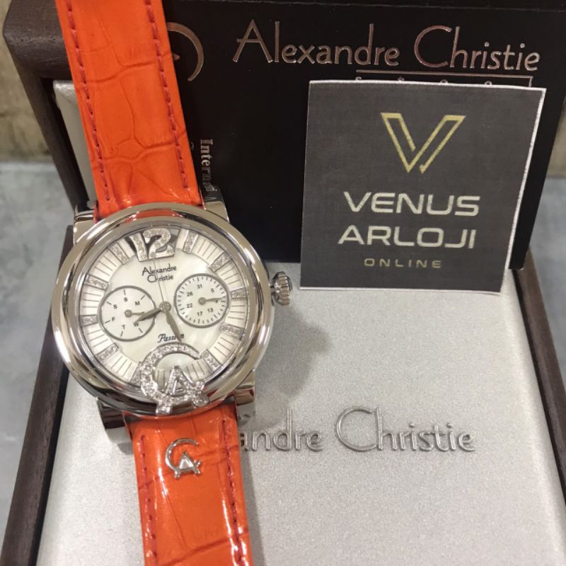 [EXCLUSIVE] BEST QUALITY Jam Alexandre Christie AC 2347 LD LSS Wanita Silver Kulit Ungu Oren Bulat
