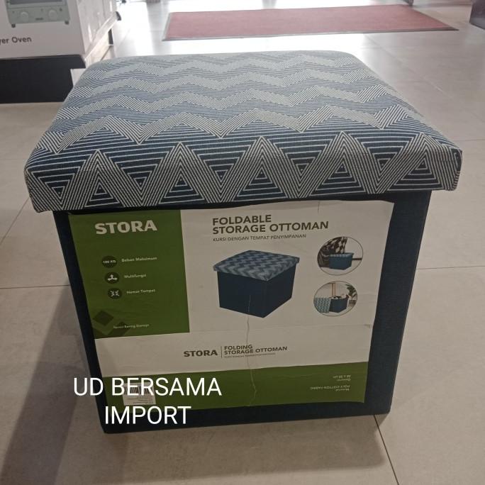 Stora Bangku Ottoman Lipat Zigzag/Bangku Multifungsi/Penyimpanan-Blue Ghinakareema