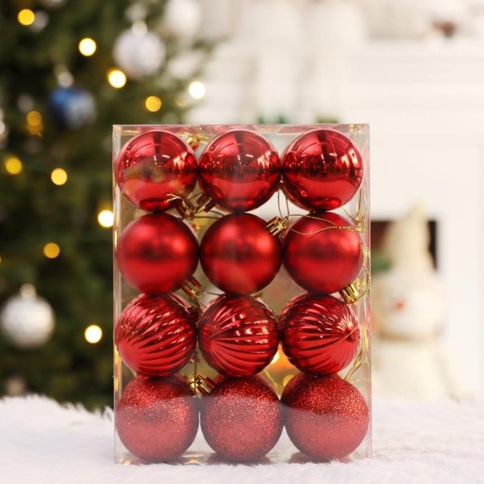 

12Pcs Bola Natal 3Cm 4Cm Aksesoris Hiasan Pohon Dekorasi Ornamen - 3CM Red 12pc Limited Stock