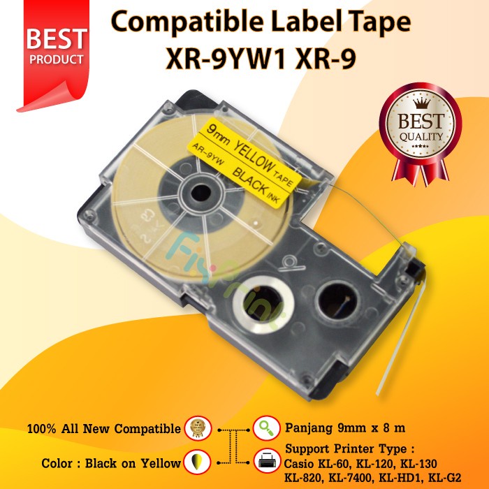 

Label Tape Casette Xr-9Yw1 Xr-9 Black On Yellow 9Mm Printer Kl60 Kl120 Best Seller