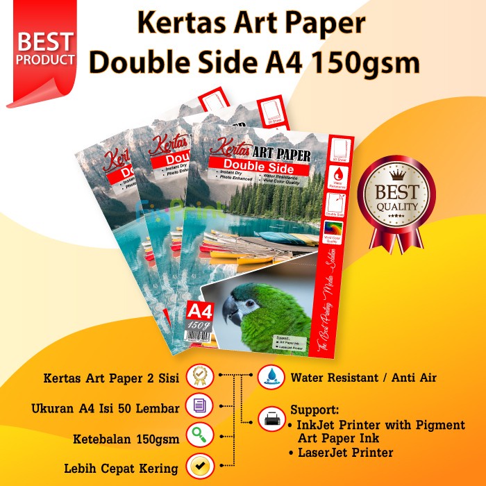 

Photo Paper / Kertas Art Paper 150 Gsm 1Pack = 50 Lembar Star