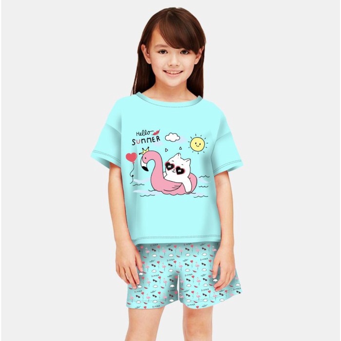 Stelan Baju Rumah Anak Perempuan Celana Pendek Umur 6-15 Tahun Dds_Ready