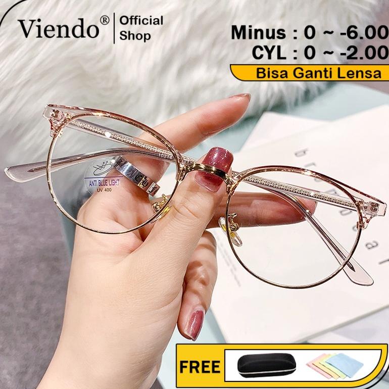 PREMIUM Viendo Kacamata Minus Photocromic Anti Radiasi Blueray Wanita Pria Cowok Fashion Oval Frame 