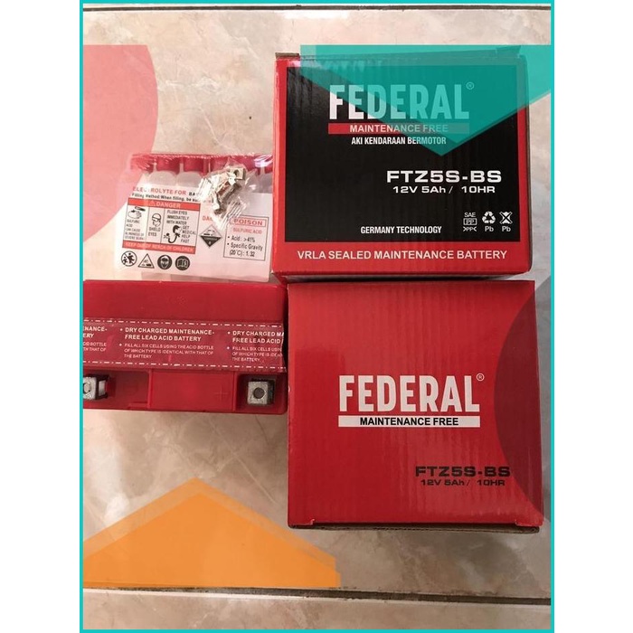 Aki Federal Maintenance Free FTZ5S-BS 12V 5Ah/ 10HR Karisma & Mtr Baru