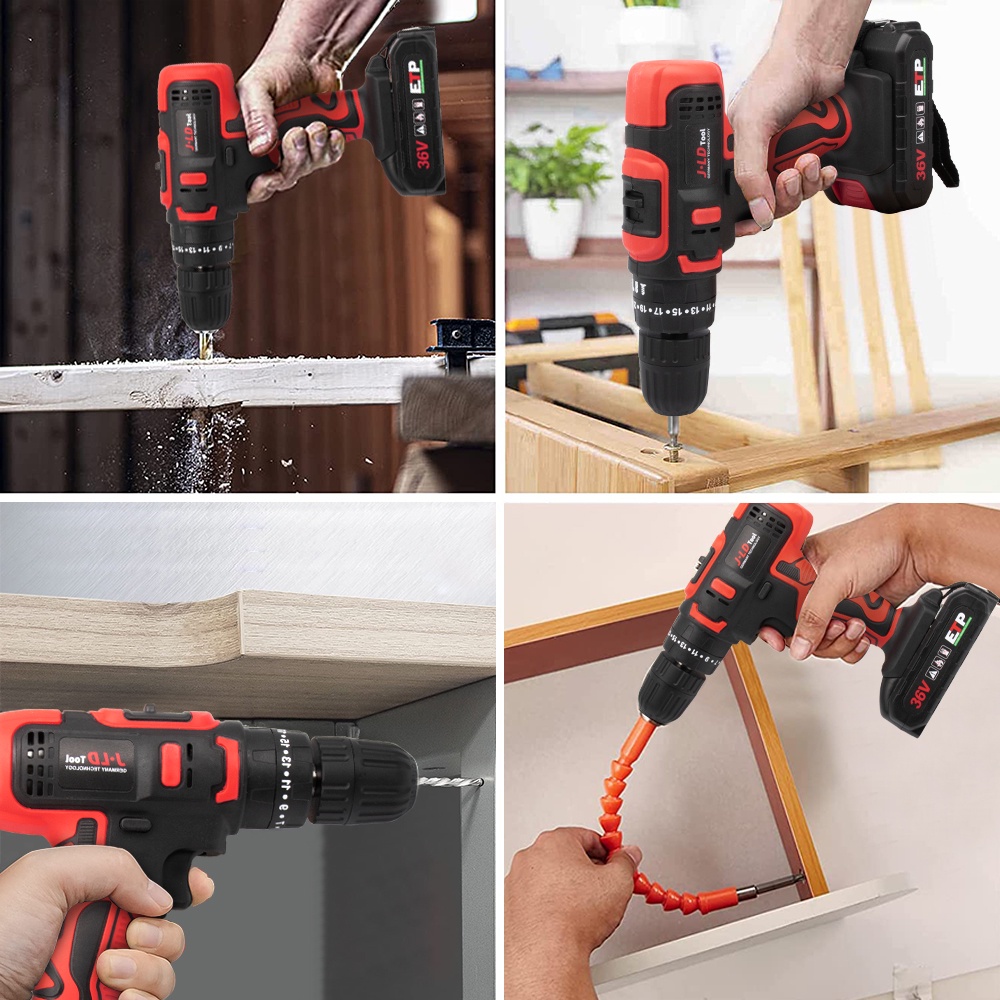 JLD 36VF Mesin Bor Impact Baterai Mesin Bor Cordless Bor Cas Tangan Listrik multifungsi 24pcs