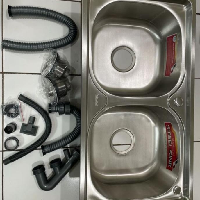 BAK CUCI PIRING KINDAI STAINLESS WASTAFEL KITCHEN SINK 2 LUBANG