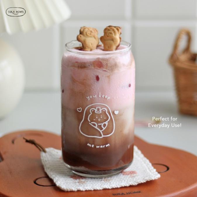 MILIKI GELAS KACA KOPI LUCU AESTHETIC ALA KOREA POPCAN GLASS KADO UNIK READY TERMURAH