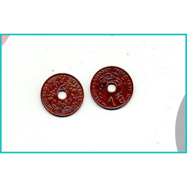 Uang Koin Logam Lama Kuno Benggol 1 Sen Bolong Nederlandsch Indie 1ct