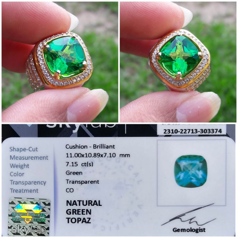 Cincin Batu Natural Green Topaz Ring Perak Memo