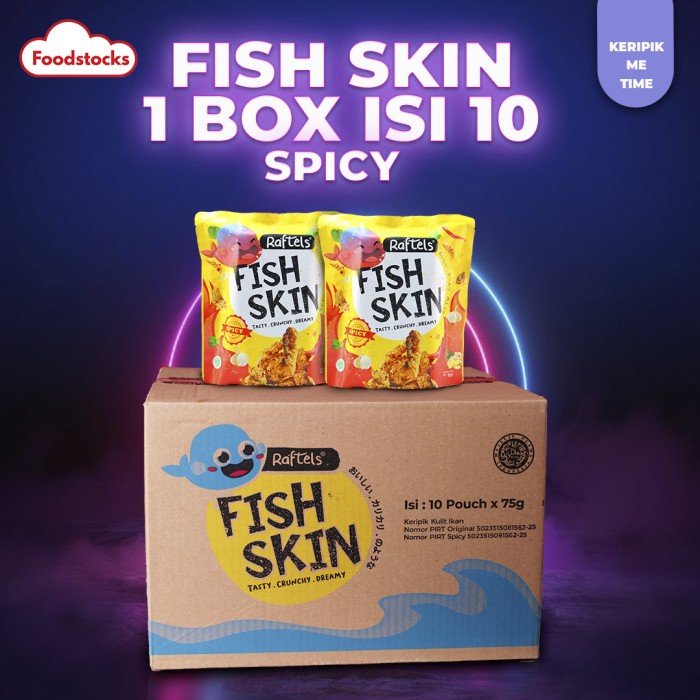 

Keripik - Keripik Kulit Ikan / Fish Skin Rasa Spicy Raftels 75Gr /1 Dus /10 Pcs